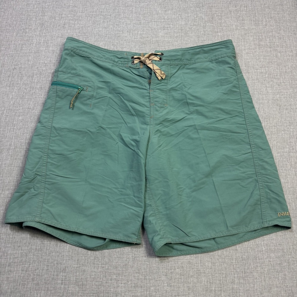 Patagonia Minimalist Wavefarer Board Shorts Mens 33 Green Drawstring Nylon Swim